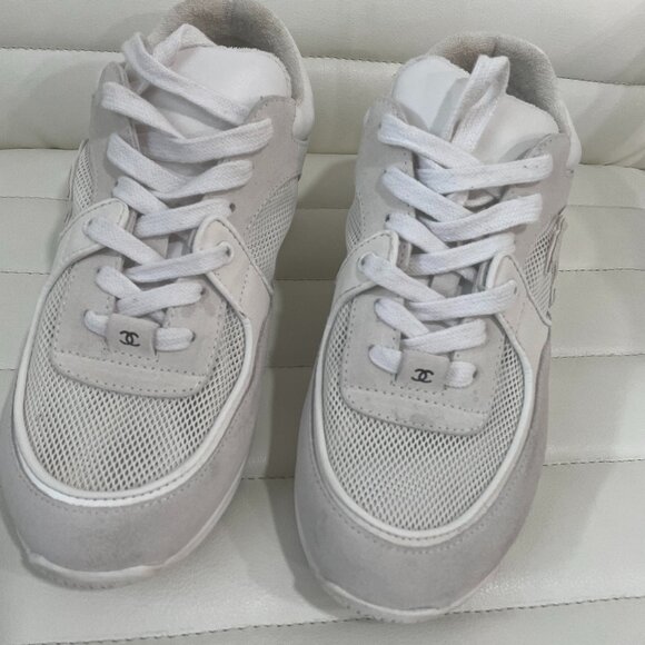 CHANEL Shoes - Chanel CC Logo Running Sneakers • White Suede Mesh Trainers EU 40 US 9.5